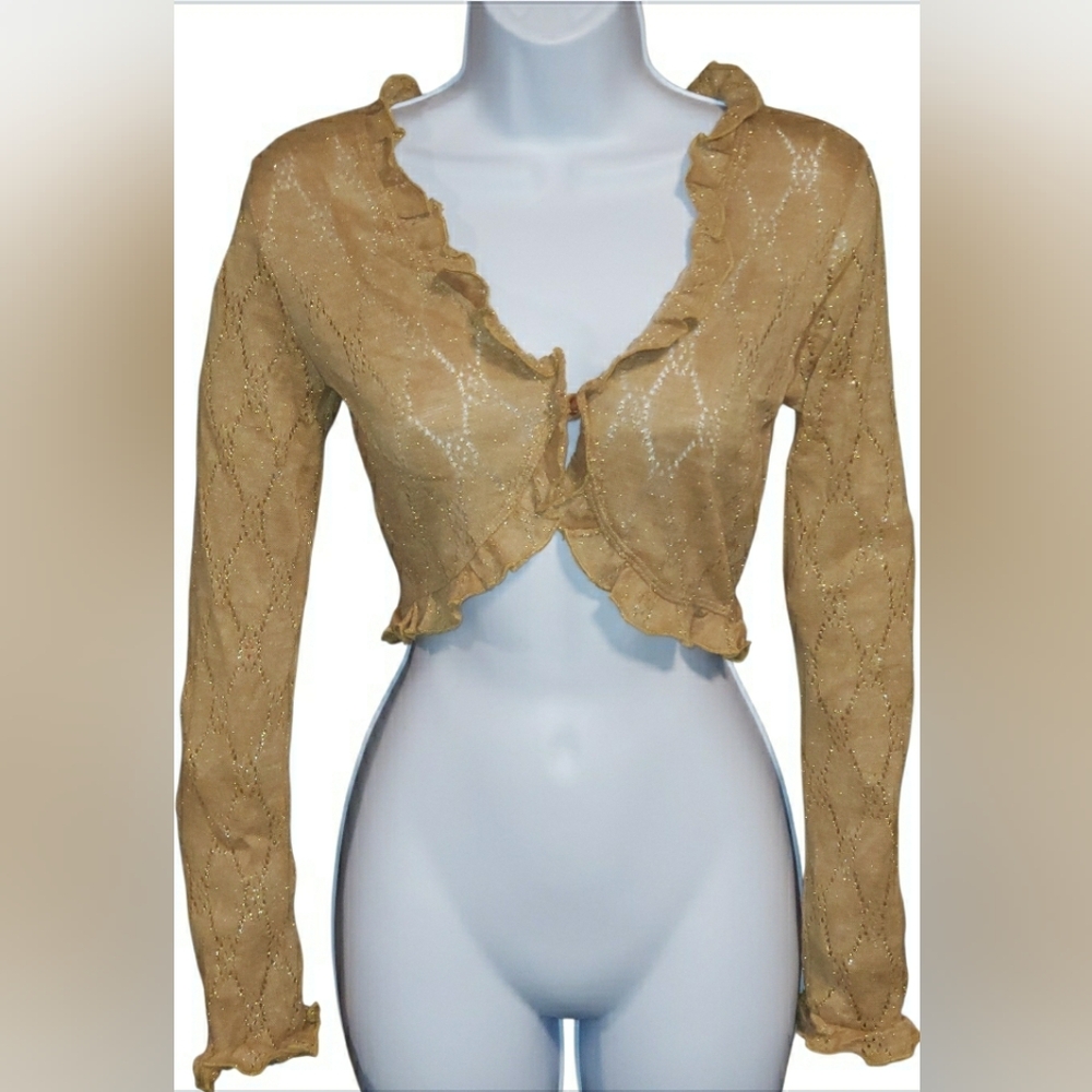 Ruffled Crop Top in Tan NWOT Size MEDIUM
